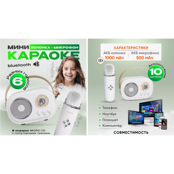 Караоке Детская караоке колонка с микрофоном блютуз AND 237