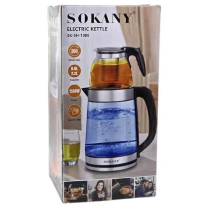 Електрочайник Hoffmans скло із заварником 2,2L+0,5L 1800W HM-7827