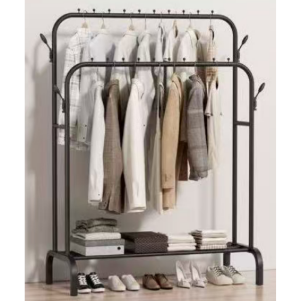 Двойная стойка вешалка для одежды и полкой для обуви Double floor shelf clothes rackAND1686