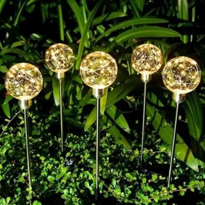 Вуличний садовий ліхтар Світлодіодна Куля на сонячній батареї 70см 1шт